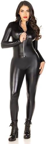 Leg Avenue Women Wet Look Zipper Front Catsuit Costume S