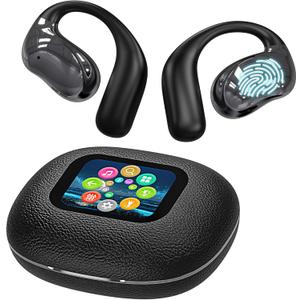 Open Ear Earbuds Ultra Comfort Wireless Bluetooth 5.4 Headphones Over The Ear Earbuds with Intelligent Touch Screen EarHooks IPX7 Waterproof Bone Conduction Earphones for Fitness Sports-Black