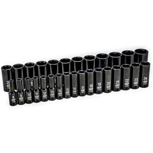 GEARWRENCH 29 Pc. 1/2" Drive 6 Pt. Impact Socket Set, Deep, Metric - 84935N