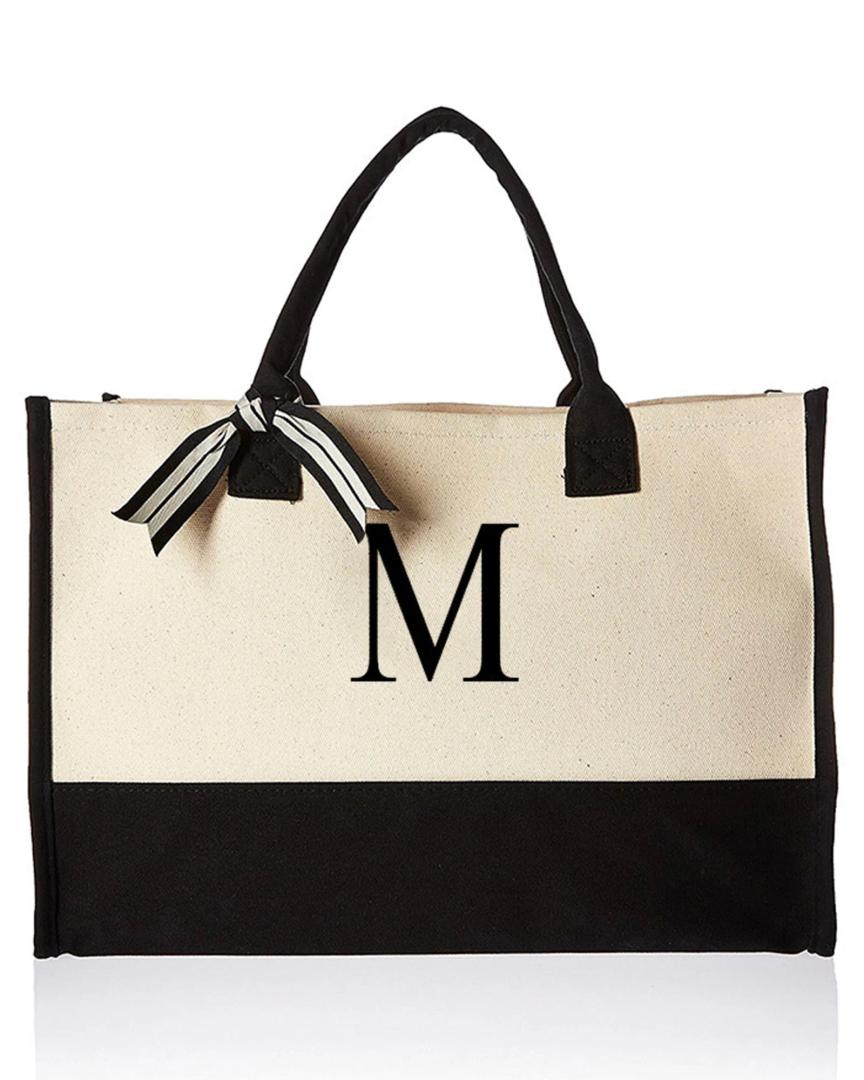 M INITIAL CANVAS TOTE