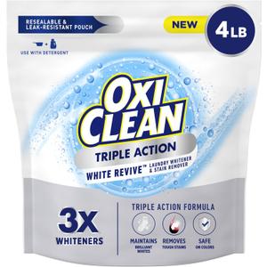 OxiClean Triple Action White Revive Laundry Whitener and Stain Remover Powder, Use with Detergent, Whitens and Brightens Clothes, Removes Tough Stains, Color Safe, Chlorine Free, 4 lbs (64 Ounce (Pack of 1))