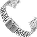 20mm 22mm 23mm 24mm Stainless Steel Watch Band Curved Ends Tapered Metal Watch Bracelet for Men Women Jubilee Bracelet Watch Strap Deployment Double Flip Lock Buckle Black Silver