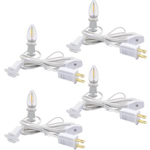 BORT 4 Pack Chainable Accessory Cord with C7 LED Light Bulbs, 6 Ft Indoor Blow Mold Light Cord with Male and Female Plugs for Halloween Pumpkins Christmas Village Houses and Craft Projects Decoration