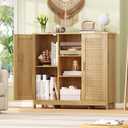 Iwell Rattan Storage Cabinet with 4 Adjustable Shelves, Coffee Bar Cabinet, Sideboard Buffet for Kitchen, Living Room, Entryway, Natural, 11.8"D x 35.4"W x 31.7"H