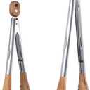 12 & 15 Inch Long Wooden Tongs for Cooking & Serving Food, Kitchen Stainless Steel Salad Tongs with Acacia Wood Tip, Smooth Locking & Hanging Cooking Utensils Set, Non-Slip, Heat Resistant, Pull Lock