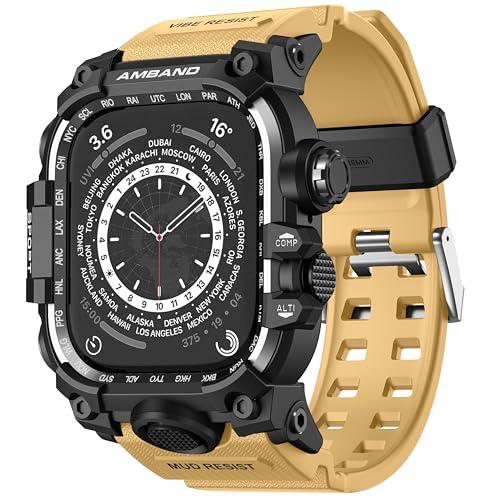 amBand Rugged Case with Band for Apple Watch 45mm, Compatible with Apple Watch (iWatch) Series 9/8/7, Military Grade Shockproof Bumper Cover, Tactical Band for Men, Sand Beige amBand Rugged Case with Band for Apple Watch 45mm, Compatible with Apple Watch (iWatch) Series 9/8/7, Military Grade Shockproof Bumper Cover, Tactical Band for Men, Sand Beige