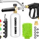 Foam Cannon Dual Connector for Pressure Washer, Car Wash Foam Gun Kit 1/4 Inch Quick Connector, Adjustable Soap Cannon with 5 Pressure Washer Nozzle Tips, Adapter, 1 Liter, A Fluorescent Green Glove