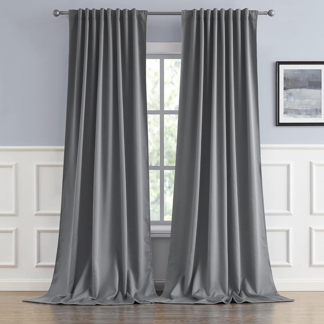 DUALIFE Extra Long Curtains 120 Inch Length,Back Tab and Rod Pocket Window Drapes Thermal Insulated Blackout Curtain Panels 52W x 120L, Grey, 2 Panels