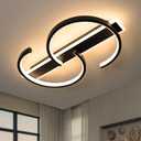 19.7" LED Ceiling Light, 2 Rings Design Flush Mount Ceiling Light with Remote Control, 45W Matte Black Dimmable 3000-6000K, Modern Light fixtures Ceiling for Bedroom Living Room Dining Room, 19.7in