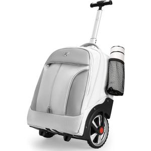 Rolling Backpack,Waterproof Backpack with Wheels for Business and Travel Commuter, Carry on Backpack with Laptop Compartment, Fit 17 Inch Laptop, Wheeled Backpack for Adults Grey