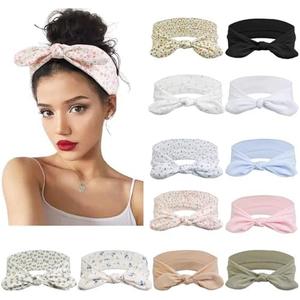 11 Pack Wild Floral Bow Headbands for Women Elastic Headwraps Hair Band Yoga Running Sports Knotted Headband Stretchy Rabbit Ears Turban Fashion Sport Cute Hair Accessories（Elastic Floral Hairbands）