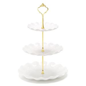 3 Tier Cupcake Stand, Plastic Tiered Serving Stand, Dessert Tower Tray for Tea Party, Baby Shower and Wedding (Wavy-Metal Rod)