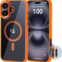 2 x for iPhone 16 Plus case Orange, Compatible with magsafe, Military Grade Protection, Shock Resistant Slim Magnetic Case, Fingerprint Resistant, Lens Full Cover for iPhone 16 Plus (6.7")