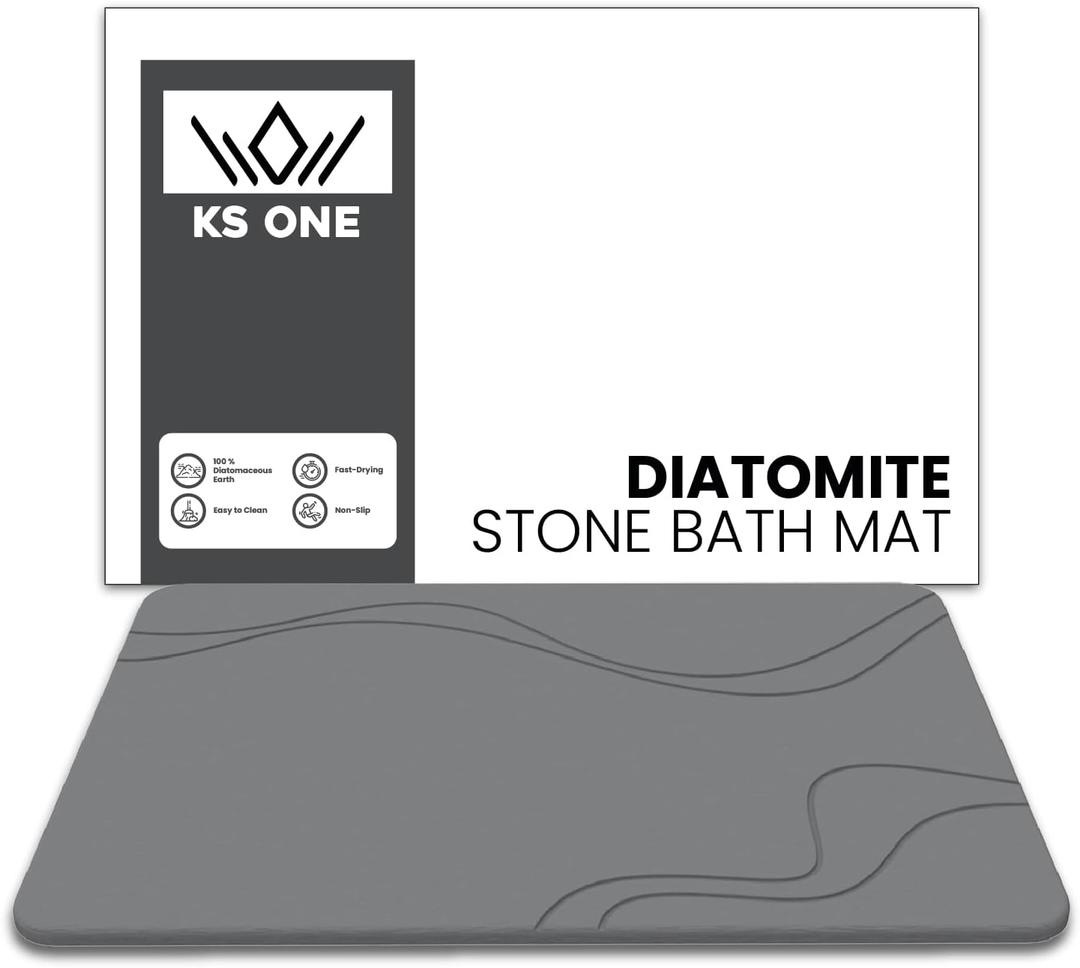 Diatomaceous Earth Bath Mat - Quick Dry, Super Absorbent & Anti Slip Shower Mat - Easy to Clean Large Stone Bath Mat for Kitchen, Bathroom - Gray Diatomite Bath Mat (23.5"x15")