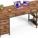 Huuger Computer Desk with 6 Drawers, Office Desk with Shelves, Reversible Gaming Desk, Large Corner Desk with Storage, Work for Home Office, Study, Living Room, 63inch, Rustic Brown