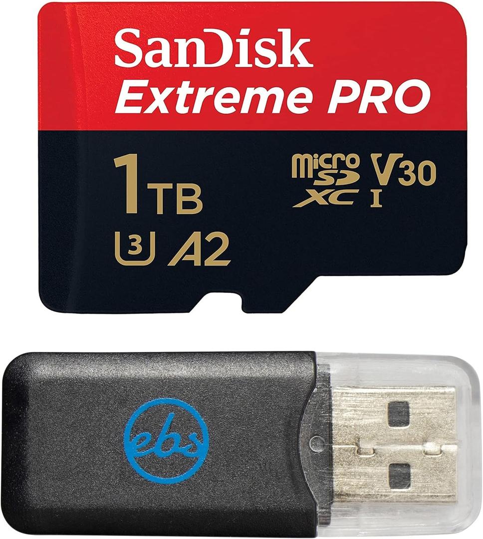 SanDisk MicroSD Card 1TB Extreme Pro Compatible with DJI Avata 2, Mini 4K Drones (SDSQXCD-1T00-GN6MA) V30 Card 200 MB/s - Bundle with 1 Everything But Stromboli MicroSDXC Card Reader