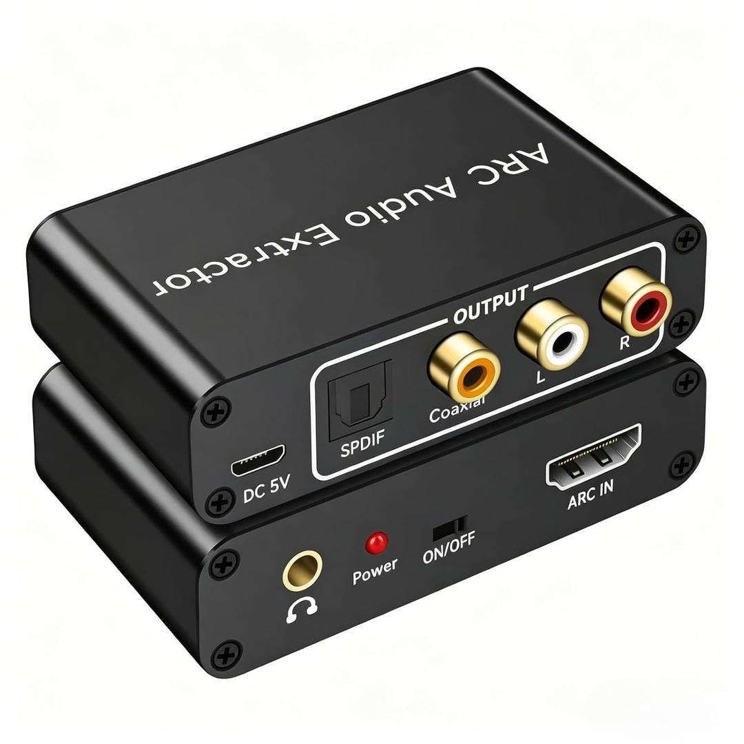 HDMI ARC Audio Extractor 192KHz Adapter, ARC to Optical TOSLINK SPDIF Coaxial RCA L/R 3.5mm Stereo Converter for HDTV Soundbar Speaker Amplifier Headphones