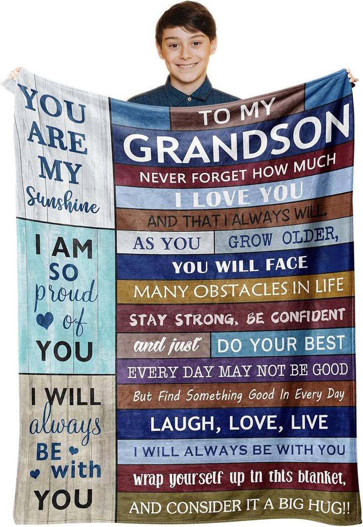 Grandson Gifts from Grandma And Grandpa, Gifts for Grandson, Grandson Gifts from Grandparents, Best Grandson Blanket, to My Grandson Christmas Birthday Gift Blanket 60" x 50" for Teen Boys Men