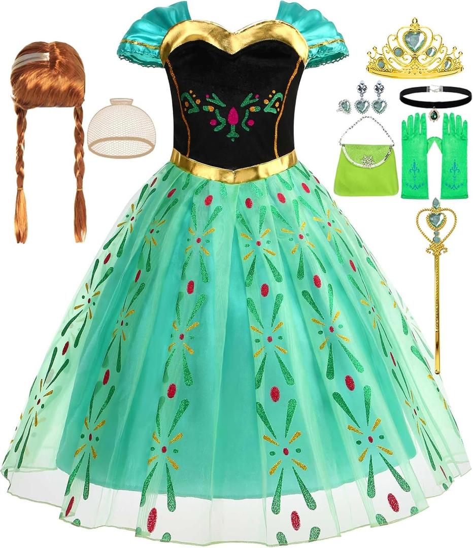iTVTi Princess Anna Dress for Girls Halloween Carnival Christmas Costume with Accessories (4-5 Years)