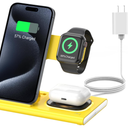 3 in 1 Charging Station for iPhone 17  Wireless Charger for Apple Products for iPhone 17 16 15 14 13 12 11 Pro Max  Foldable Wireless Charging Station Dock Stand for iWatch Series & AirPods(Yellow)