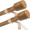 5/8 Diameter Curtain Rods 30-120 Inch, for 30-114 Inch Windows, Adjustable Splicing Wood Grain Curtain Rods for Windows with Brackets, Window Rod Long Small Curtains Rod, 2 Pack