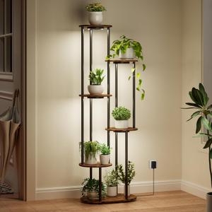 Bstrip Plant Stand Indoor with Grow Light, 50" High Indoor Plant Shelf, 6 Tier Flower Stand with Plant Light Full Spectrum, Metal Plant Holder with Light, Double-Row Discs Plant Rack for Home, Corner