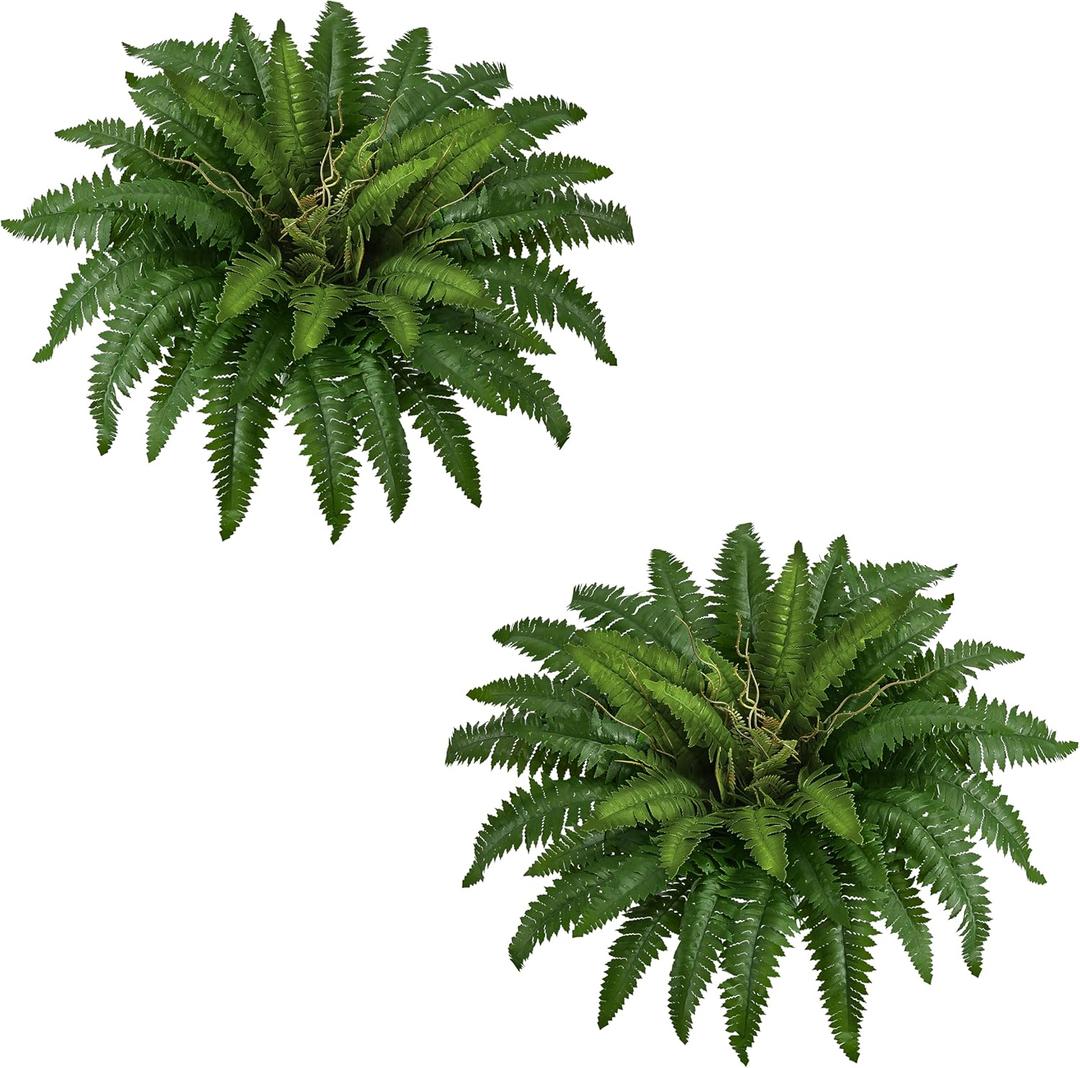 38" Artificial Boston Ferns Bush Plants, Set of 2, Large Faux Ferns Hanging Decor with 47 Fronds, Fake Vines Indoor Or Outdoors Planter for Home and Office Decor