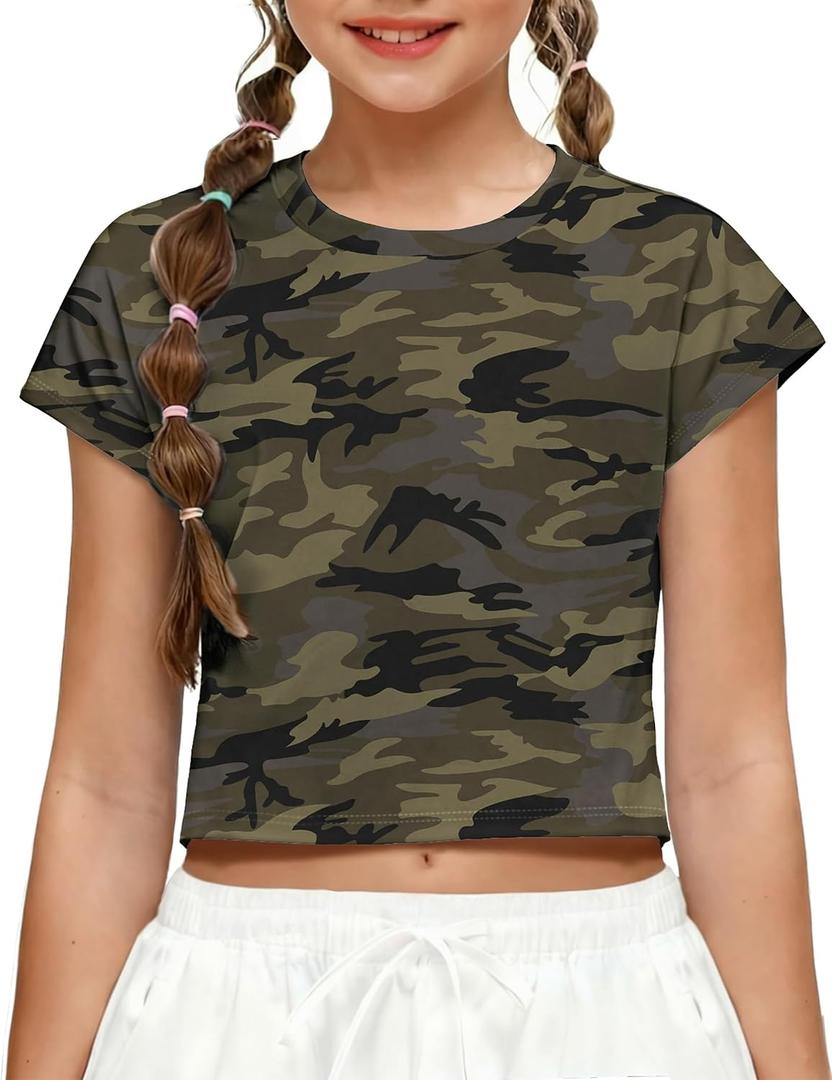Zaclotre Girls Crop Tops Batwing Short Sleeve T Shirt Quick Dry Drop Shoulder Basic Tees Workout Athletic Shirts (Black, M)
