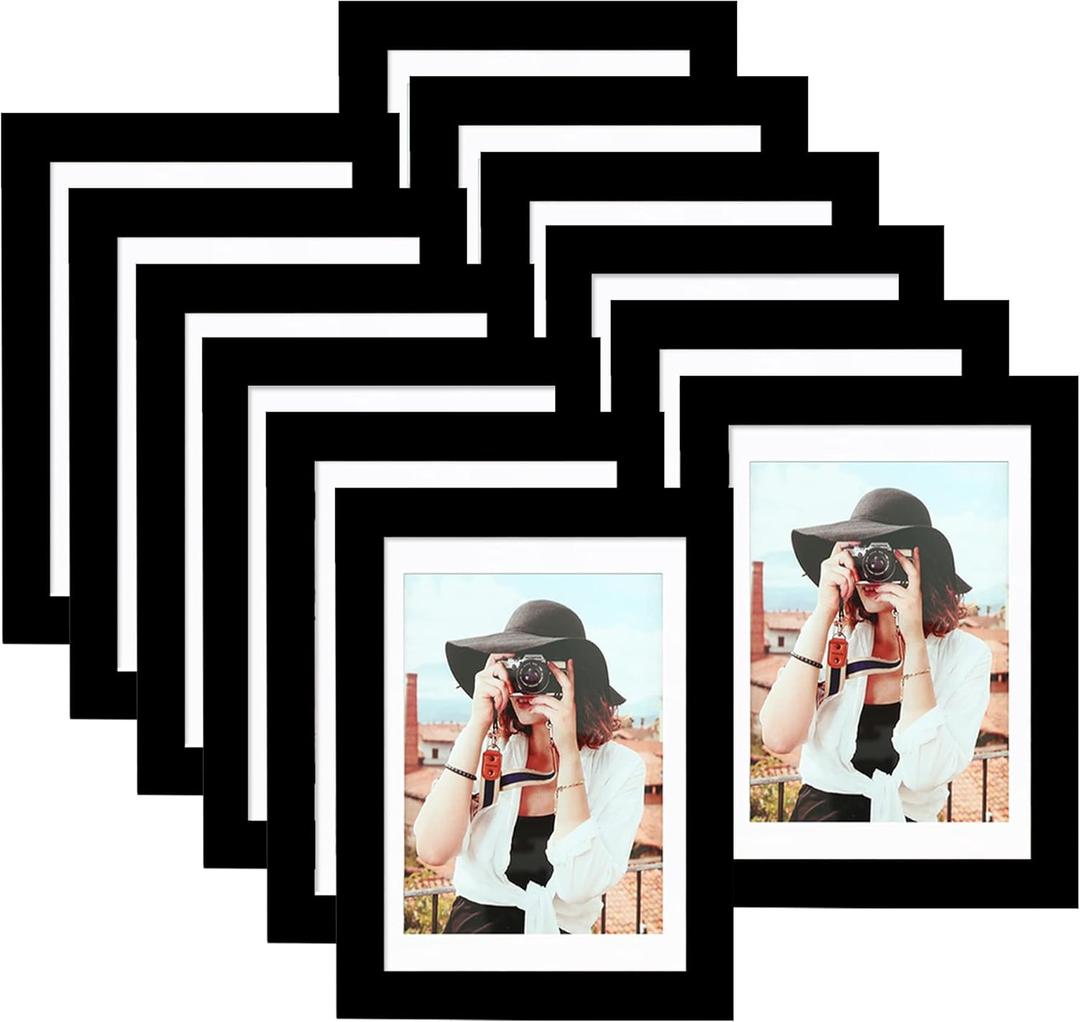 Picrit 5x7 Picture Frame for Wall Mounting or Table Top Display, Set of 12, Display 4x6 with Mat or 5x7 Without Mat, Black.
