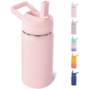 Fijinhom 12 oz Toddler Bottle, Kids Water Bottle for School Boys&Girls with Straws Lids, 304 Stainless Steel Vacuum Insulated Thermos, BPA-Free, Pink