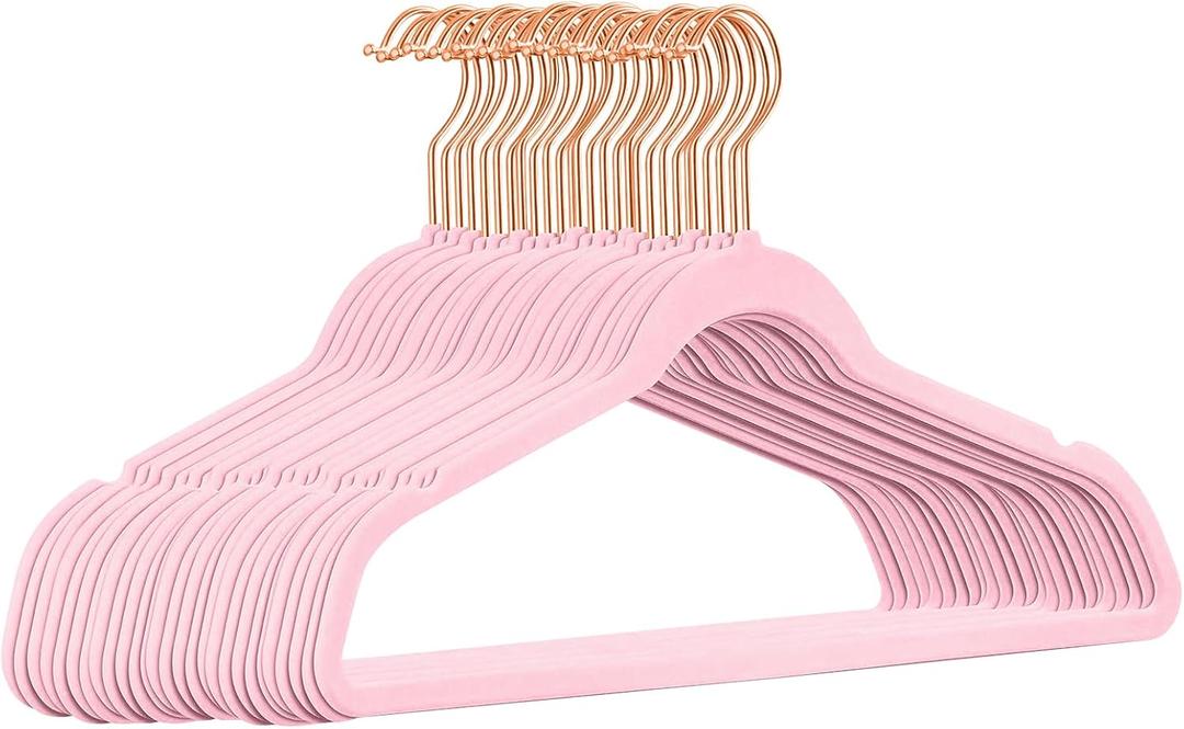 TIMMY Velvet Hangers  Suit (50Pack) Ultra Thin Coat Hangers with Heavy Duty Construction, Holds up to 10 Lbs  Blush Pink/Rosegold Finishes