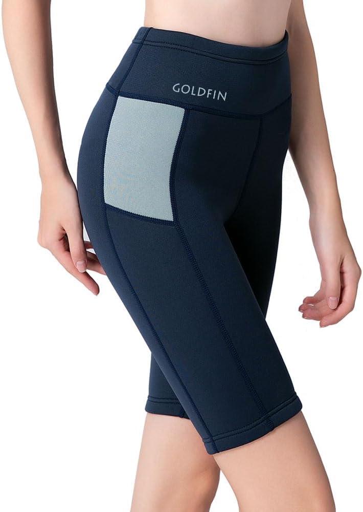 GoldFin Wetsuit Shorts for Women, 2mm Neoprene Short Wetsuit for Water Sports Surfing Diving Swimming Kayaking (Large, Navy)