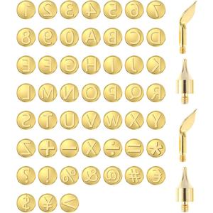 FUYGRCJ- 56Pcs Wood Burning Tip Set Letter Wood Burning Tool Including Alphabet Number Symbol Brass Alphabet Number Template for DIY Embossing Carving Craft Wood Burning