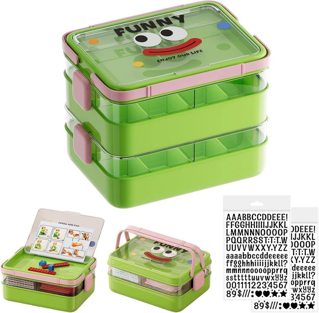 Plastic Craft Organizers and Storage Box with Instructions Holder,Art Supply Containers with Handle and Removable for lego, Books, Bead, Tool, Sewing (5 Layer, Green)