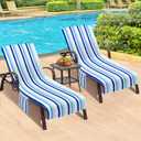 Lounge Chair Towel Cover, Chaise Lounge Covers (Pack of 2), Striped Lounge Chair Towels with Fitted Top Pocket for Pool, Beach,Vacation Travel, 85 x 30 in, Striped Blue White Black