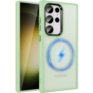 Magnetic for Samsung Galaxy S22 Ultra Case [Military Grade Drop Tested] Magnetic Slim Case Semi-Clear Hard Back & Soft Edge &Thin Phone Cases Green+Magnetic 14-S22U-04