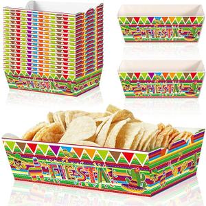 Ramede 45 Pcs Mexican Food Trays Disposable Fiesta Nacho Popcorn Snack Assembled Trays Paper Taco Boats Cinco De Mayo Candy Holder Container Birthday Party Decor Birthday Mexico Party Supplies