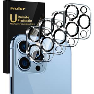 [4 Pack]iVoler Camera Lens Protector Designed for iPhone 13 Pro Max 6.7/13 Pro 6.1 Screen Protector Tempered Glass[Case Friendly][New version],Scratch-Resistant,Easy Installation,Clear+Black Circle (Transparent)