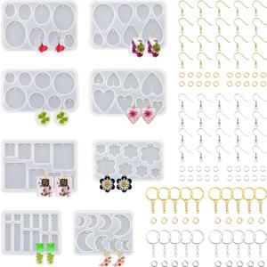 RESIN GO Resin Jewelry Molds, 128 Pcs Multiple UV Resin Earring Mold with Holes, Basic Epoxy Keychain Kits Bundle Complete Set, Necklace Pendant Moldes para Resina Epoxica for Female
