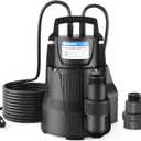 Acquaer 1/2 HP Automatic Sump Pump, 2450 GPH Submersible Water Pump with 3/4Garden Hose Check Valve Adapter and 19ft Cord, Thermoplastic Utility Transfer Pump for Flooded Basement Pools Tub Draining