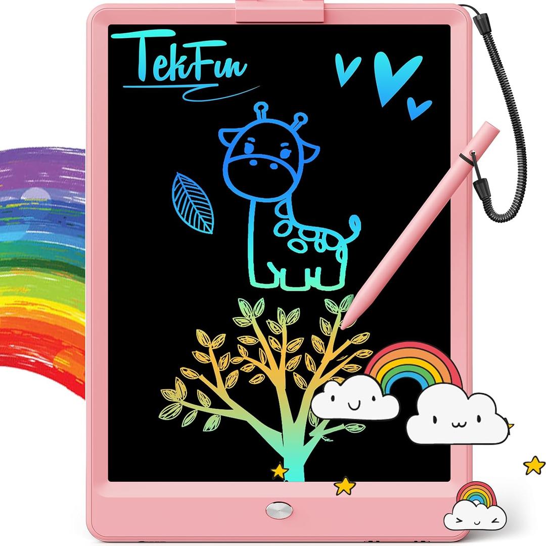 TEKFUN LCD Writing Tablet Doodle Board, 10inch Colorful Drawing Pad for Kids, Mess Free Coloring for Toddlers, Toys Gifts for 3 4 5 6 7 8 Year Old Girls Boys (Pink) 50 pcs.