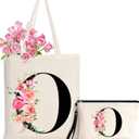 Initial Canvas Tote Bag for Women, Personalized Monogrammed Tote Bags with Makeup Gift Bag for Wedding Bridesmaids Birthday