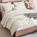 Andency King Size Comforter Set Beige, 3 Pieces Lightweight Comforter King Size Boho Bedding Comforter Sets, Soft Fluffy Cream Tufted Down Alternative Comforter Bed Set (King (104x90 in), 01 - Beige)