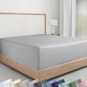 California Design Den Queen Fitted Sheet Deep Pocket, Soft 100% Cotton Sateen, Durable All-Around Elastic, Head/Foot Side Indicators, Light Grey Fitted Sheet Queen