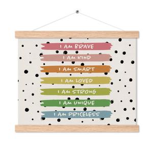 Puyfsdhg Boho Inspirational Classroom Poster Hanger Frame, Positive Affirmation Poster Framed with Wood Hanger, Motivational Wall Hanging Banner for Kid Nursery Room Bedroom Playroom Decor, 16x12in