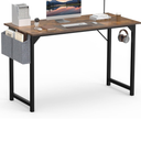 OLIXIS Computer Office Desk, 48 Inch Writing Work Study PC Wood Modern Desk with Storage Bag & Headphone Hook Simple Bedroom for 2 Person Kids Student Table, Rustic Brown