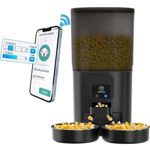 7L Automatic Cat Feeders for 2 Cats - 2.4G WiFi Timed Auto Feeder with APP Control, Cat Food Dispenser with Alexa for Multiple Cats, Detachable for Easy Clean, 1-10 Meals Per Day - Black