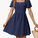 Dress Womens Short Sleeve Square Neck Puff Sleeve Dresses with Tie Back XL