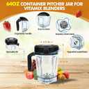 64oz Low-Profile Blender Pitcher Compatible with Vitamix 5200/7500/5000/6300/750/E310/VM0102/VM0103/VM0197- BPA-Free Container Jar Cup for Classic & Explorian Series Etc