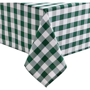 Hiasan Checkered Tablecloth Rectangle, 52 x 70 Inch - Waterproof and Wrinkle Resistant Table Cloth for Picnic, Dinner and Party, Washable Polyester Fabric, Forest Green and White Gingham Pattern